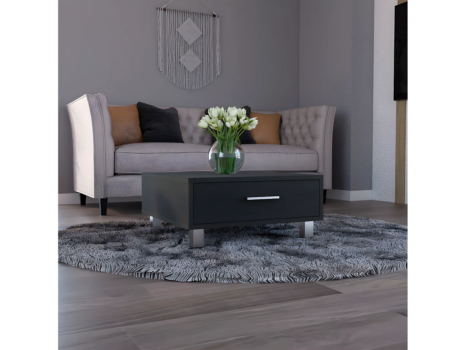 Tavolino Beijing, con cassetto 26,3 cm L X 60 cm H X 60 cm L X 60 cm P Nero