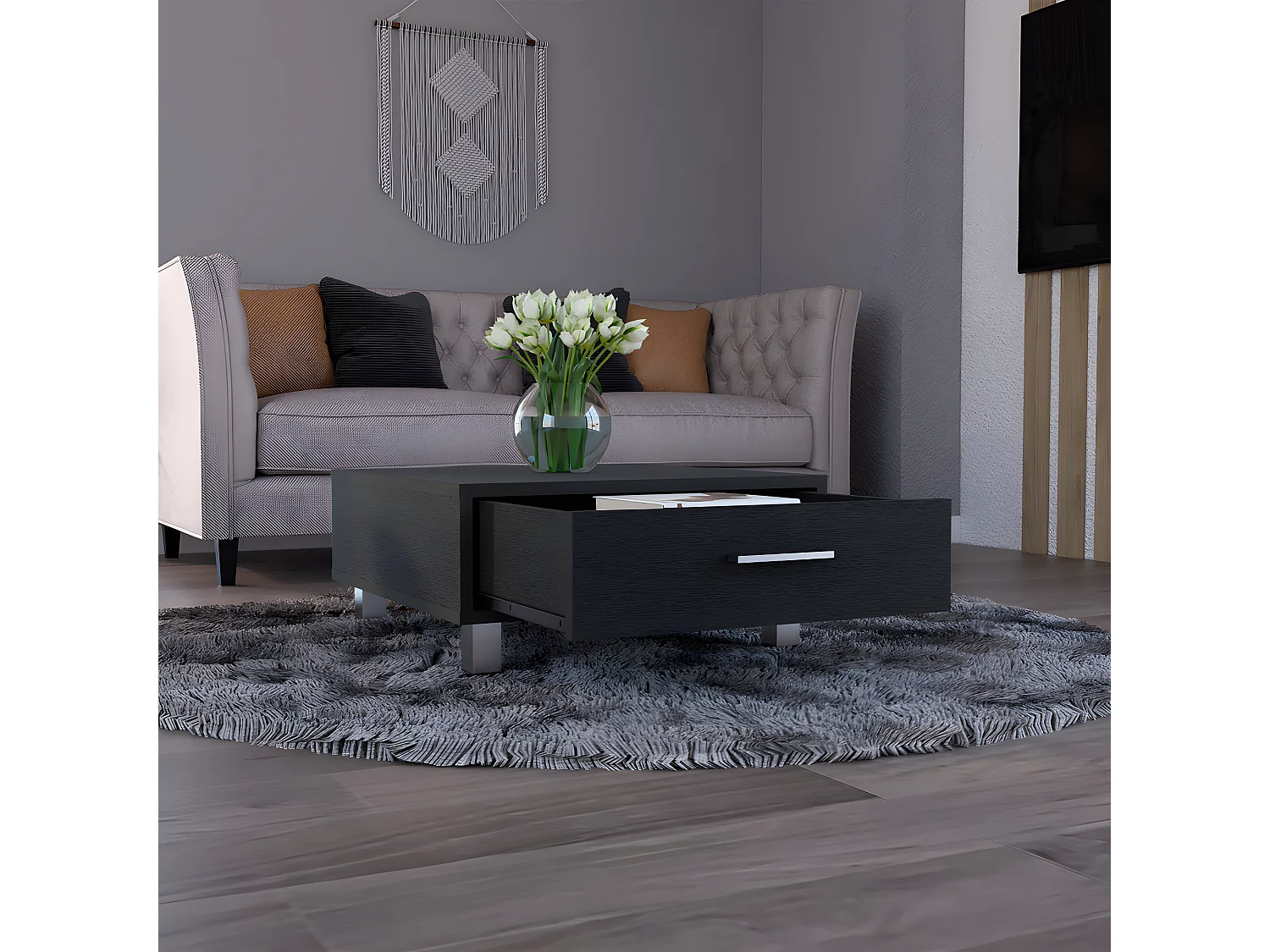 Tavolino Beijing, con cassetto 26,3 cm L X 60 cm H X 60 cm L X 60 cm P Nero