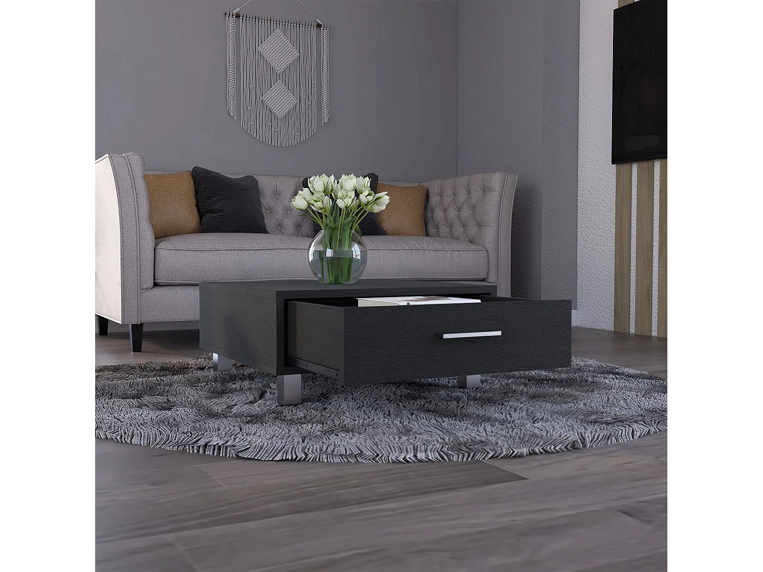 Table basse Beijing de 60 cm avec 1 tiroir, wengé