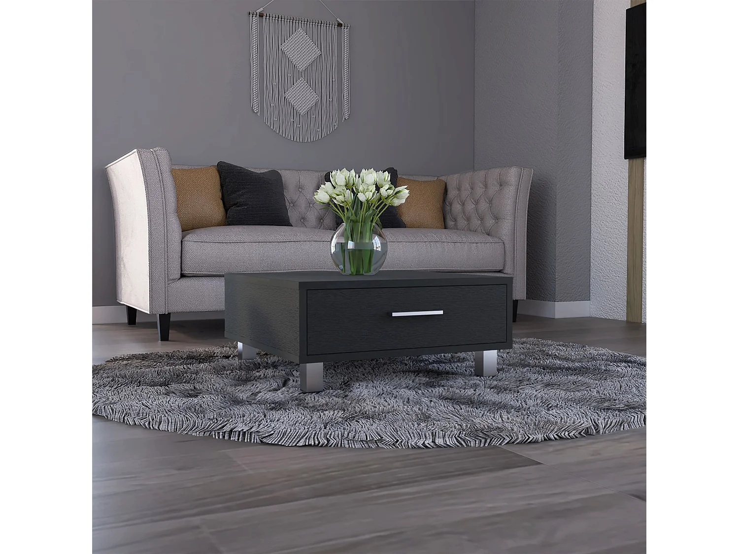 Table basse Beijing de 60 cm avec 1 tiroir, wengé