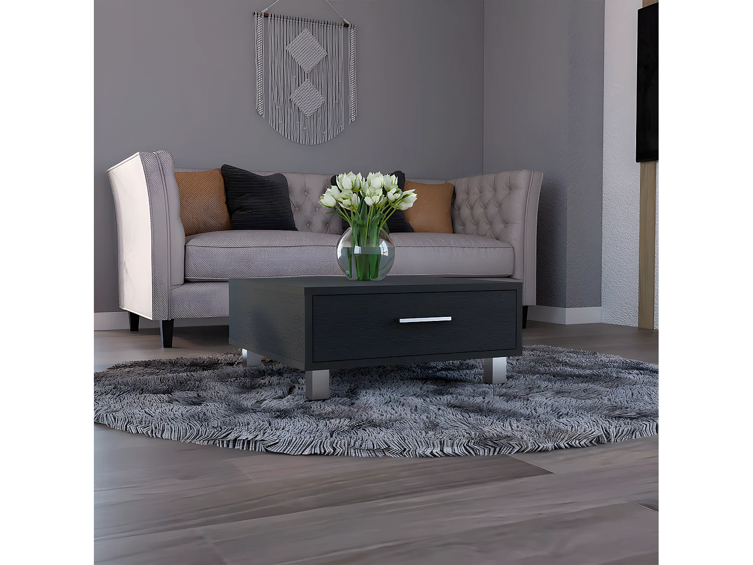 Tavolino Beijing, con cassetto 26,3 cm L X 60 cm H X 60 cm L X 60 cm P Nero