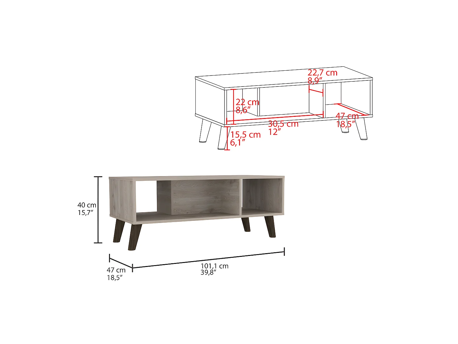 Tavolino Cincinatti, con ripiano aperto 40CM L X 101,1CM P X 47CM P Frassino