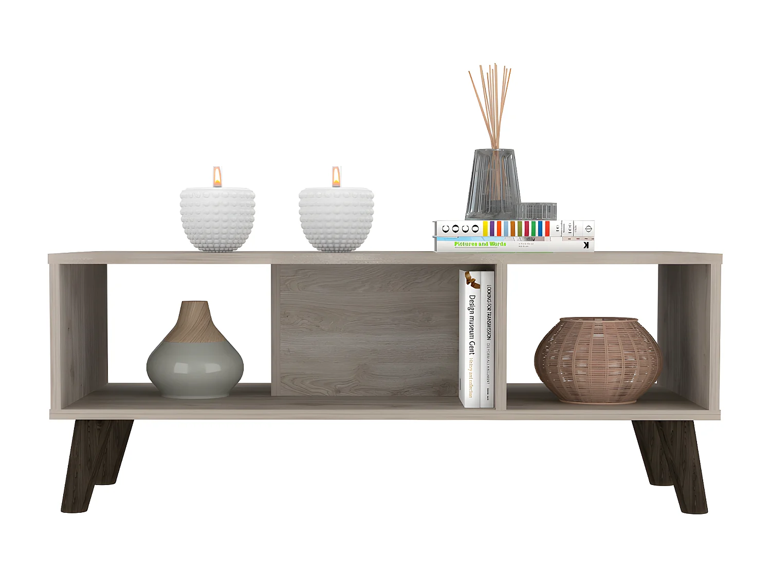 Table centrale Cincinatti sans tiroirs ni étagères, 40 cm à x 47 cm P x 101,1 cm et cendre