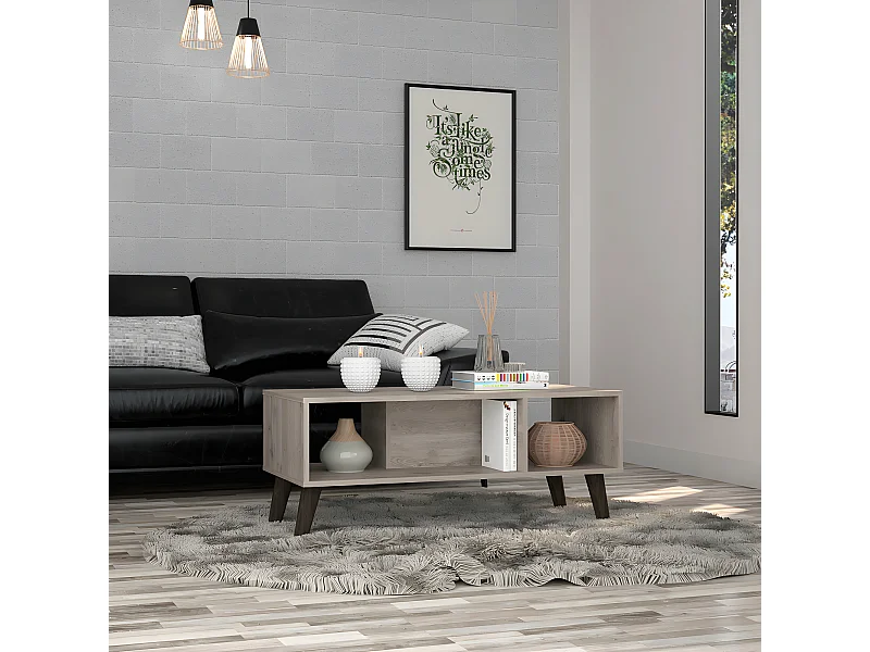 Table centrale Cincinatti sans tiroirs ni étagères, 40 cm à x 47 cm P x 101,1 cm et cendre