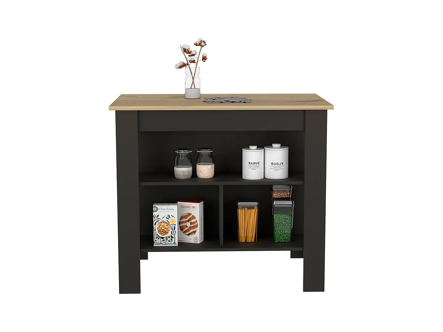 Isola da cucina Cala, tre ripiani e quattro gambe 90 CM H X 103 CM L X 70 CM P. Nero / Duna