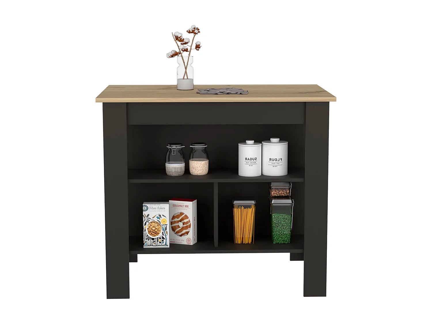 Îlot de cuisine Cala, trois étagères et quatre pattes, 90 cm à x 103 cm le x 70 cm P,  wengé / Chêne clair