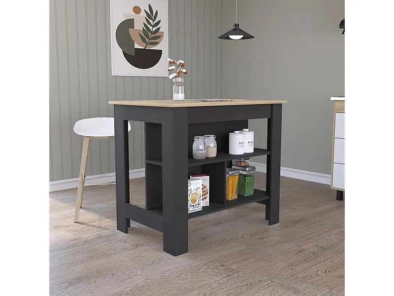 Isola da cucina Cala, tre ripiani e quattro gambe 90 CM H X 103 CM L X 70 CM P. Nero / Duna