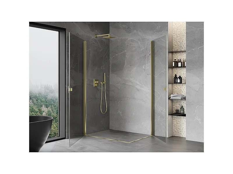 Mexen Mist-B Duo cabina doccia a battente 100 x 80 cm, trasparente, oro - 8A2-100-080-50-00