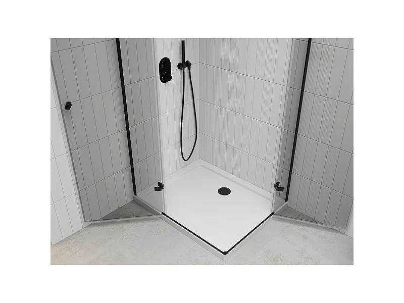 Mexen Roma Duo brusekabine med svingdør 90 x 80 cm, transparent, sort + Flat brusekar - 854-090-080-70-02-4010B