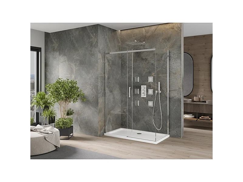 Mexen Omega cabine de douche coulissante 130 x 70 cm, transparent, chrome + bac à douche plat - 825-130-070-01-00-4010