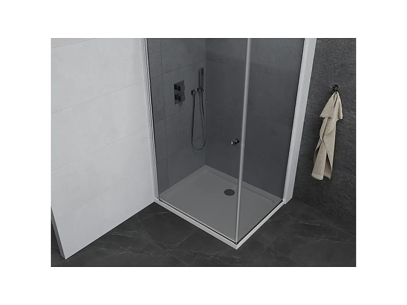 Mexen Pretoria kabina prysznicowa uchylna 90 x 70 cm, grafit, chrom + brodzik Flat - 852-090-070-01-40-4010