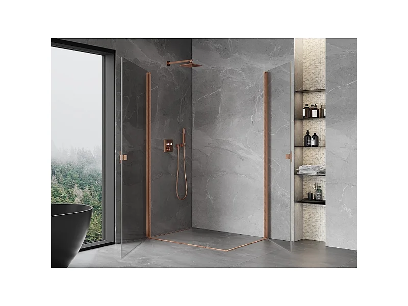 Mexen Mist-B Duo open douchecabine 80 x 70 cm, transparant, geborsteld koper - 8A2-080-070-65-00