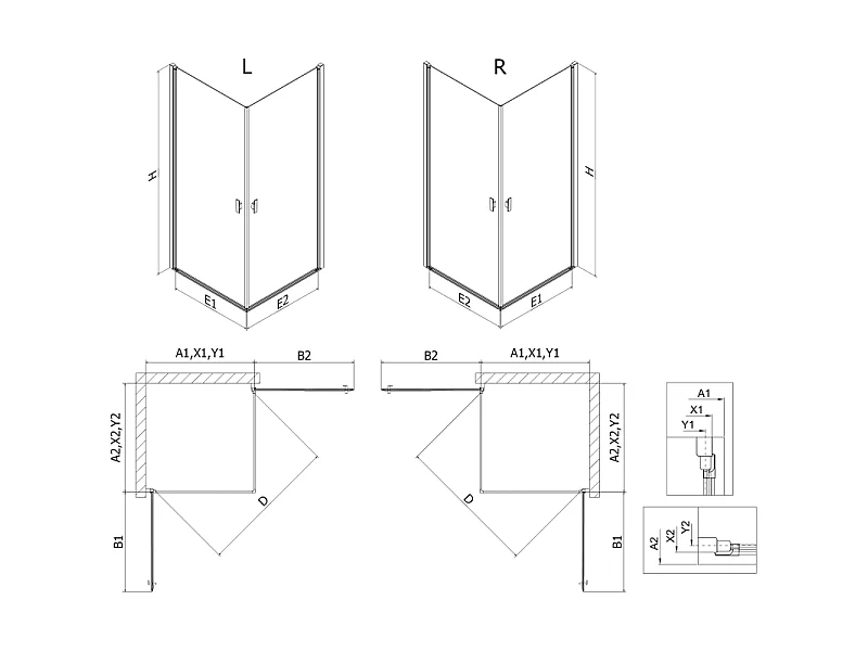 Mexen Mist-B Duo open douchecabine 80 x 70 cm, transparant, geborsteld koper - 8A2-080-070-65-00