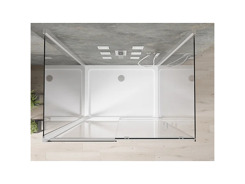 Mexen Omega-3S  kabina prysznicowa 3-ścienna, rozsuwana 140x80 cm, transparent, chrom + brodzik Flat - 825-140-080-01-00-3s-4010
