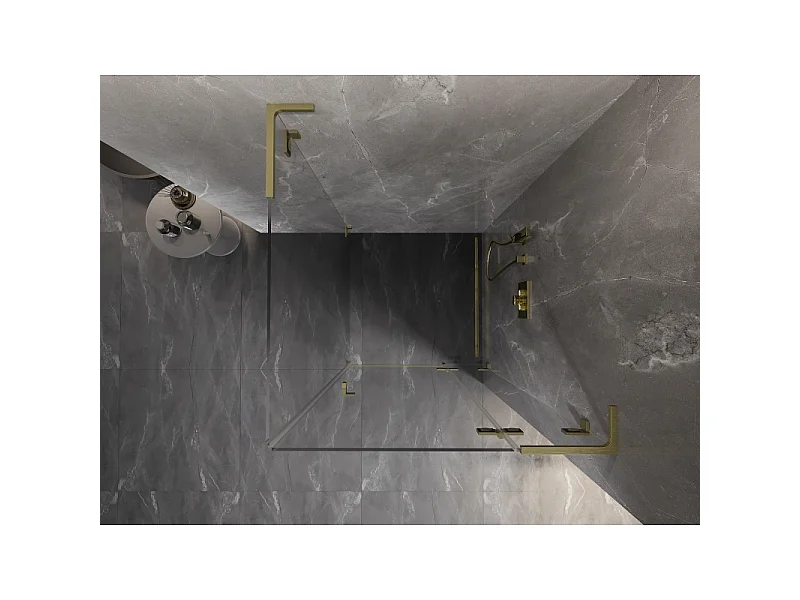 Mexen Lunar L douchecabine scharnierdeur rechts 90 x 90 cm, transparant, geborsteld goud - 834L-090-090-55-00-P