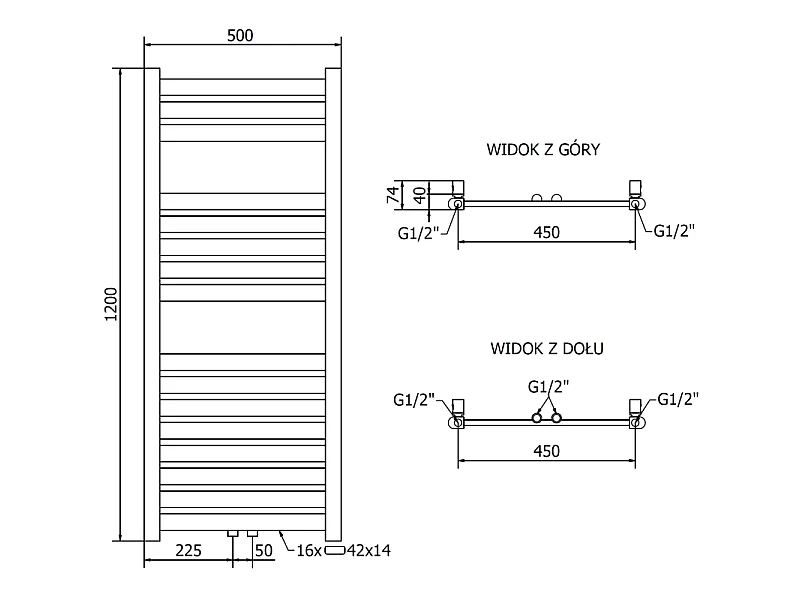 Mexen Uran radiador de casa de banho 1200 x 500 mm, 422 W, dourado - W105-1200-500-00-50
