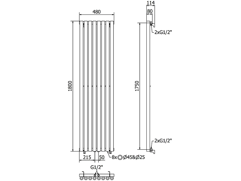 Mexen Nevada decoratieve radiator 1800 x 480 mm, 940 W, zwart - W201-1800-480-00-70