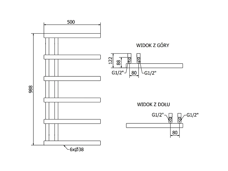 Mexen Jukon radiateur de salle de bain décoratif 988 x 500 mm, 246 W, doré - W116-0988-500-00-50