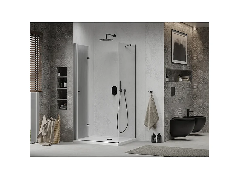Mexen Lima opvouwbare douchecabine 120 x 70 cm, transparant, zwart + Flat douchebak, wit - 856-120-070-70-00-4010B