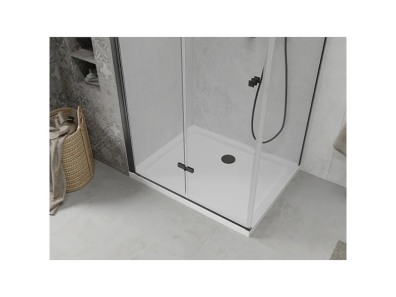 Mexen Lima opvouwbare douchecabine 120 x 70 cm, transparant, zwart + Flat douchebak, wit - 856-120-070-70-00-4010B