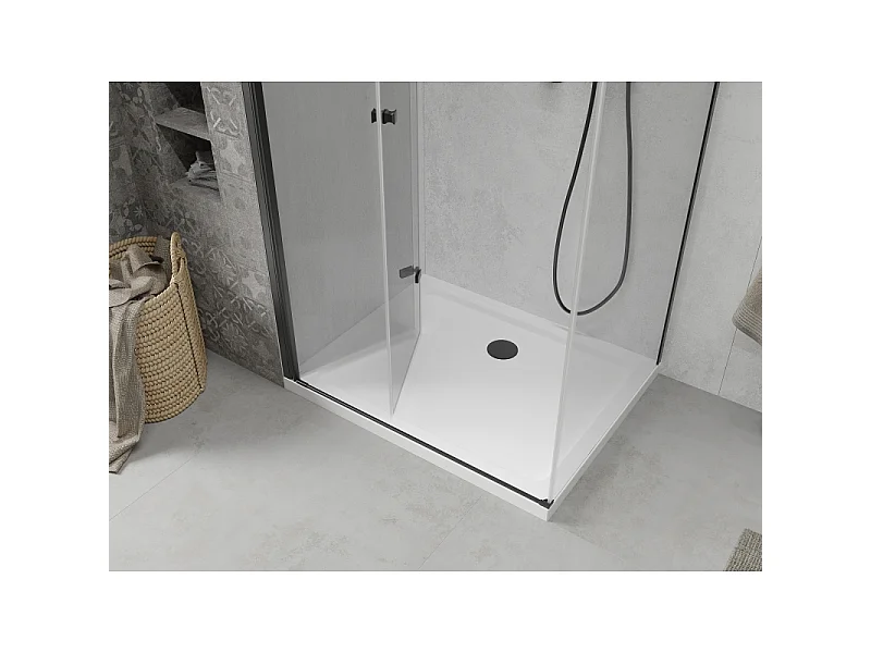 Mexen Lima opvouwbare douchecabine 120 x 70 cm, transparant, zwart + Flat douchebak, wit - 856-120-070-70-00-4010B