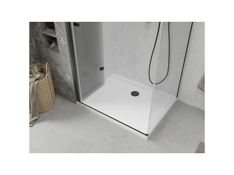 Mexen Lima opvouwbare douchecabine 120 x 70 cm, transparant, zwart + Flat douchebak, wit - 856-120-070-70-00-4010B