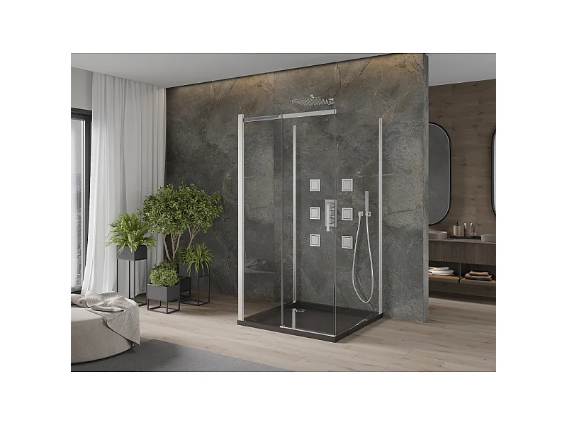 Mexen Omega-3S kabina prysznicowa 3-ścienna, rozsuwana 100x100 cm, transparent, chrom + brodzik Flat - 825-100-100-01-00-3s-4070