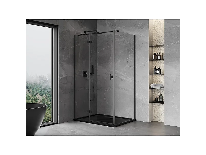 Mexen Mist-H T cabine de douche pivotante gauche 115 x 100 cm, transparent, noir - 8A5T-115-100-70-00-L