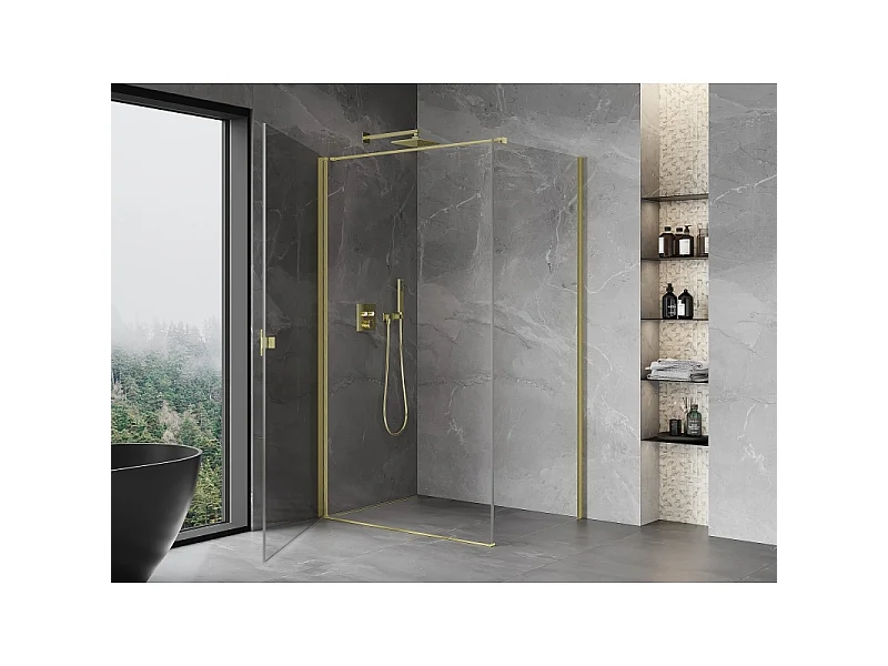Mexen Mist-B-Schwingdusche 95 x 100 cm, transparent, gebürstetes Gold - 8A2T-095-100-55-00