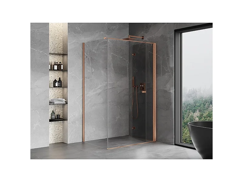 Mexen Mist-F T Right Folding Shower Enclosure 75 x 110 cm, Transparent, Brushed Copper - 8A6T-075-110-65-00-P