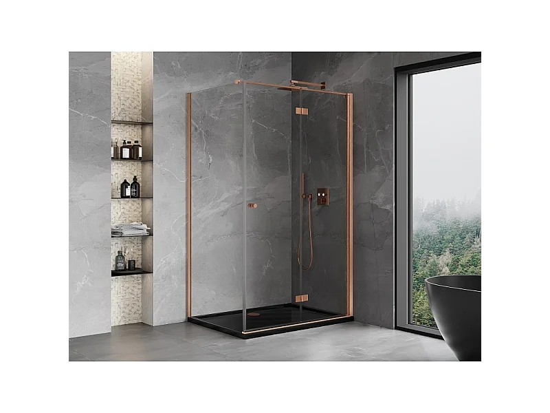 Mexen Mist-F T Right Folding Shower Enclosure 75 x 110 cm, Transparent, Brushed Copper - 8A6T-075-110-65-00-P