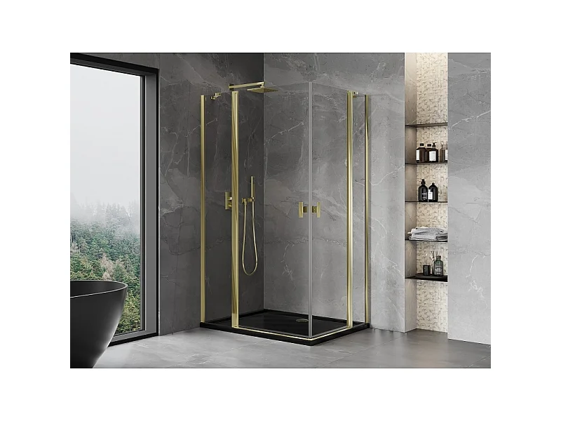 Mexen Mist Duo douchecabine scharnierend 95 x 85 cm, transparant, goud - 8A4-095-085-50-00