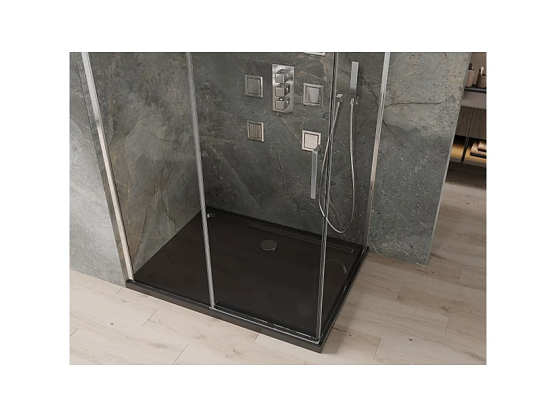 Mexen Omega cabine de douche coulissante 100 x 80 cm, transparent, chromé + bac à douche plat, noir - 825-100-080-01-00-4070