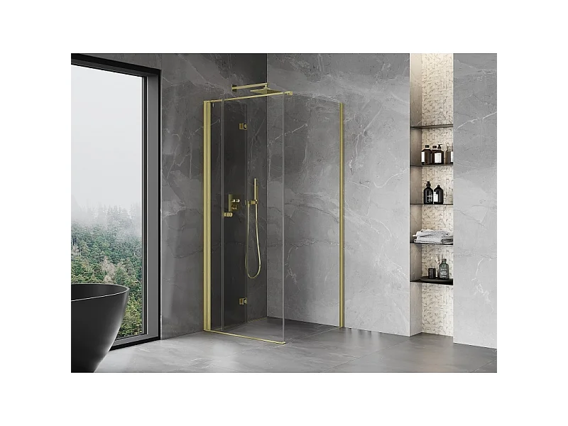Mexen Mist-F T folding shower cabin left 70 x 70 cm, transparent, brushed gold - 8A6T-070-070-55-00-L