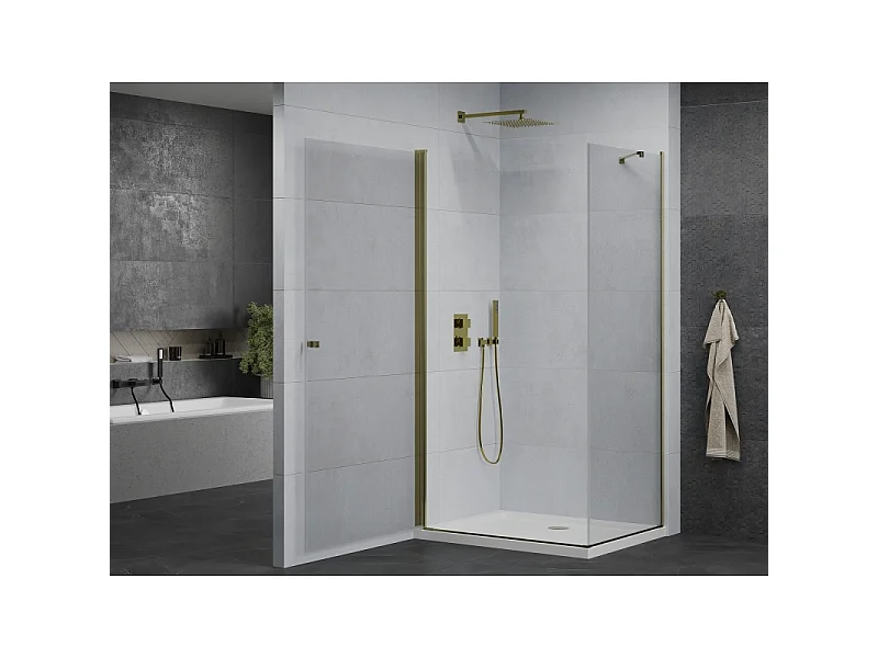 Mexen Pretoria svingbar brusekabine 80 x 70 cm, transparent, guld + Flat brusekar - 852-080-070-50-00-4010