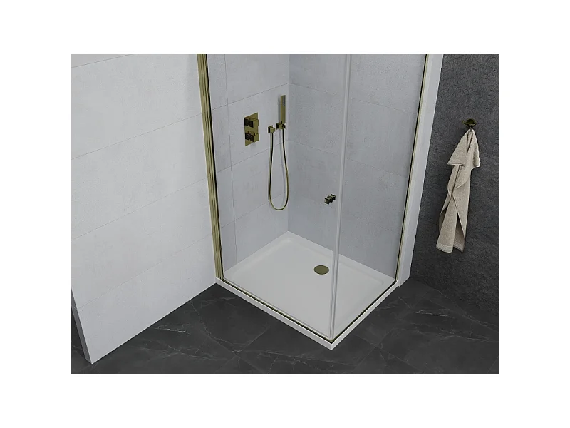 Mexen Pretoria svingbar brusekabine 80 x 70 cm, transparent, guld + Flat brusekar - 852-080-070-50-00-4010