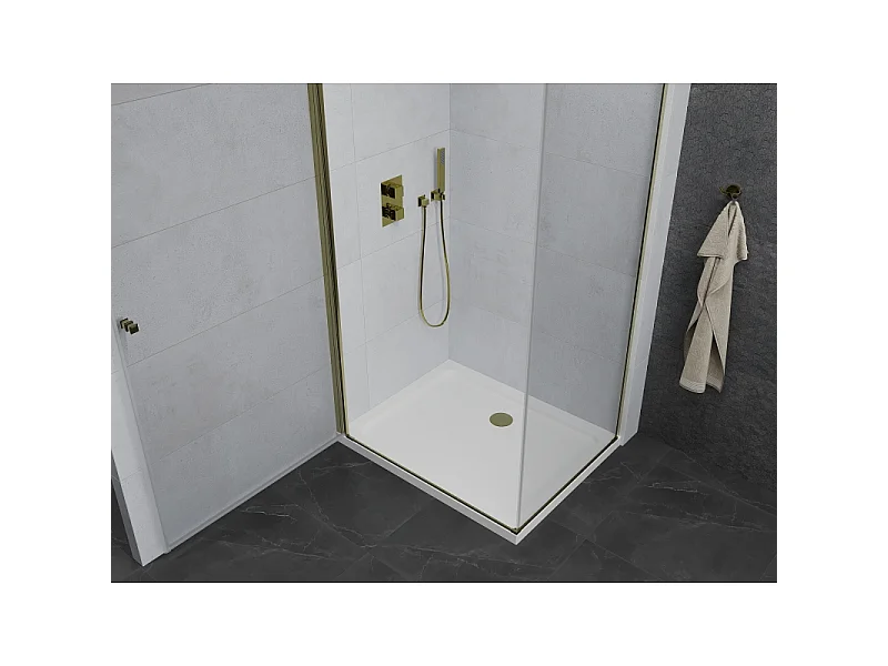 Mexen Pretoria svingbar brusekabine 80 x 70 cm, transparent, guld + Flat brusekar - 852-080-070-50-00-4010