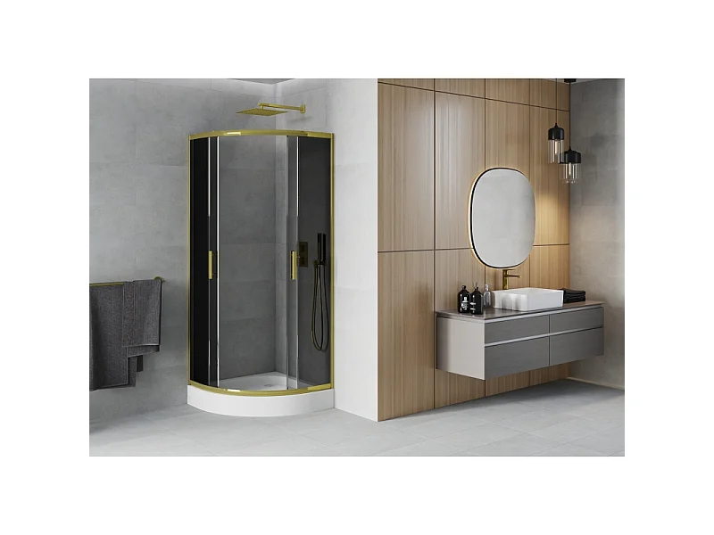 Mexen Rio cabine de douche semi-circulaire 80 x 80 cm, graphite, or + receveur, blanc - 863-080-080-50-0-4710