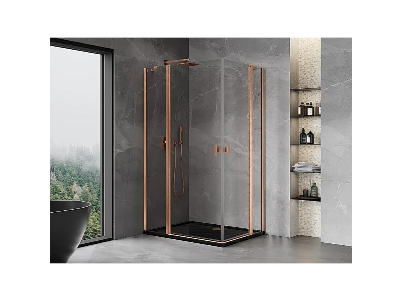 Mexen Mist Duo douchecabine met draaideur 110 x 75 cm, transparant, geborsteld koper - 8A4-110-075-65-00