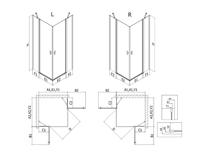 Mexen Mist Duo douchecabine met draaideur 110 x 75 cm, transparant, geborsteld koper - 8A4-110-075-65-00