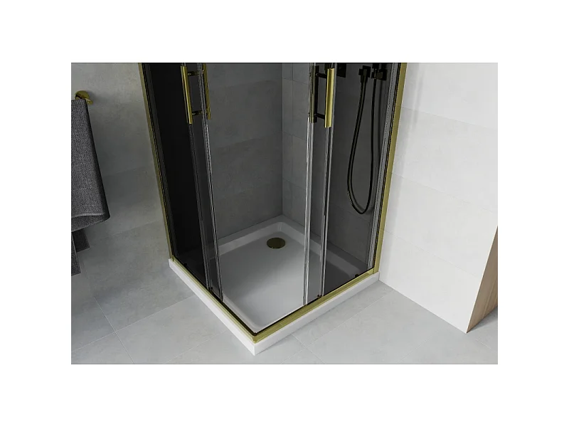 Mexen Rio kvadratisk brusekabine 80 x 80 cm, grafit, guld + Flat brusekar, hvid - 860-080-080-50-40-4010G