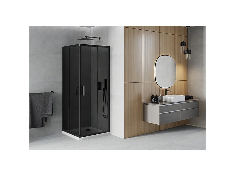 Mexen Rio kvadratisk brusekabine 80 x 80 cm, grafit, sort + flat brusekar, hvid - 860-080-080-70-40-4010B