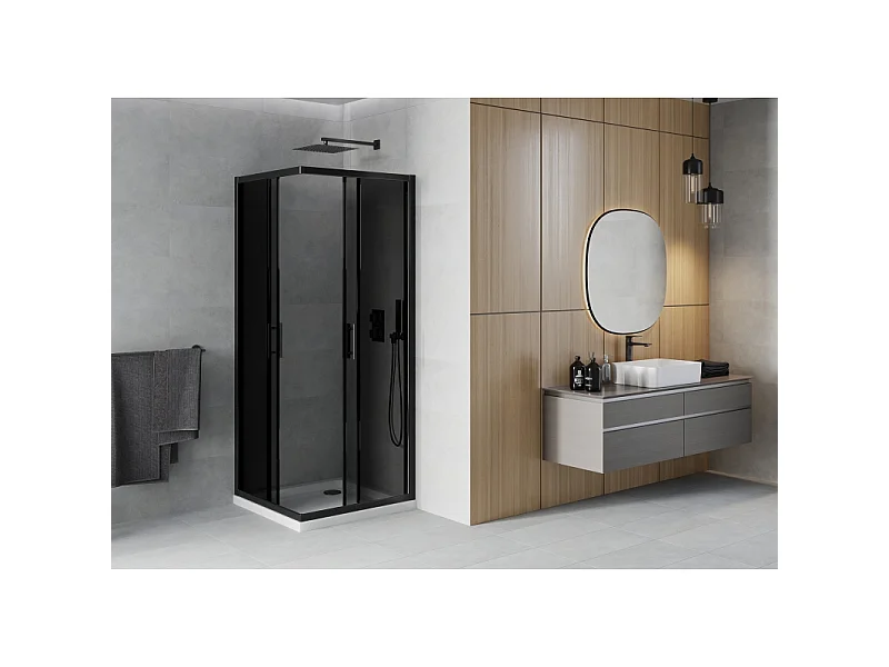 Mexen Rio kvadratisk brusekabine 80 x 80 cm, grafit, sort + flat brusekar, hvid - 860-080-080-70-40-4010B