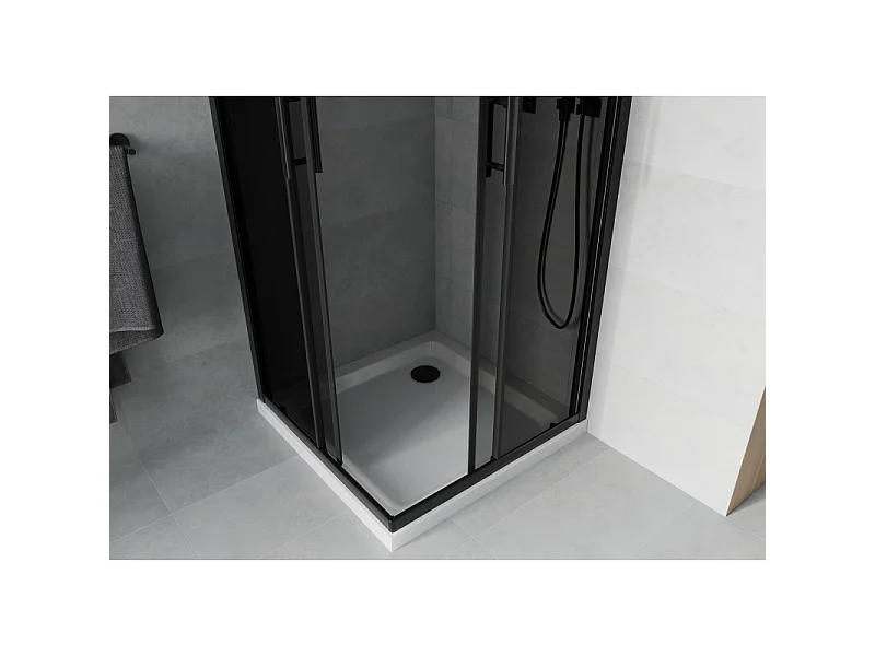 Mexen Rio kvadratisk brusekabine 80 x 80 cm, grafit, sort + flat brusekar, hvid - 860-080-080-70-40-4010B
