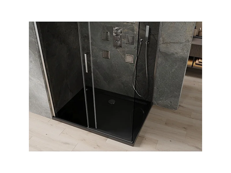 Mexen Omega cabine de douche coulissante 120 x 90 cm, graphite, chrome + receveur Flat, noir - 825-120-090-01-40-4070