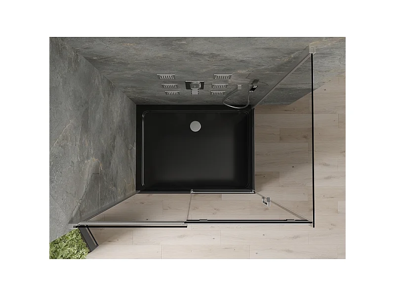 Mexen Omega cabine de douche coulissante 120 x 90 cm, graphite, chrome + receveur Flat, noir - 825-120-090-01-40-4070