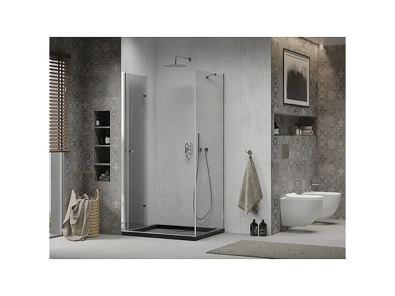 Mexen Lima folded brusekabine 80 x 120 cm, transparent, krom + Flat brusekar, sort - 856-080-120-01-00-4070