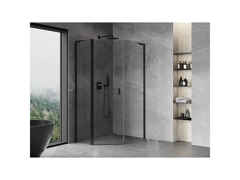 Mexen Mist L cabine de douche pentagonale asymétrique pivotante 80 x 100 cm, transparent, noire - 8A8L-080-100-70-00