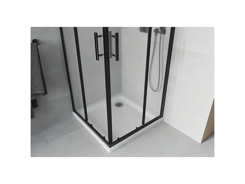Mexen Rio kvadratisk brusekabine 80 x 80 cm, frostet, sort + Flat brusekar, hvid - 860-080-080-70-30-4010B
