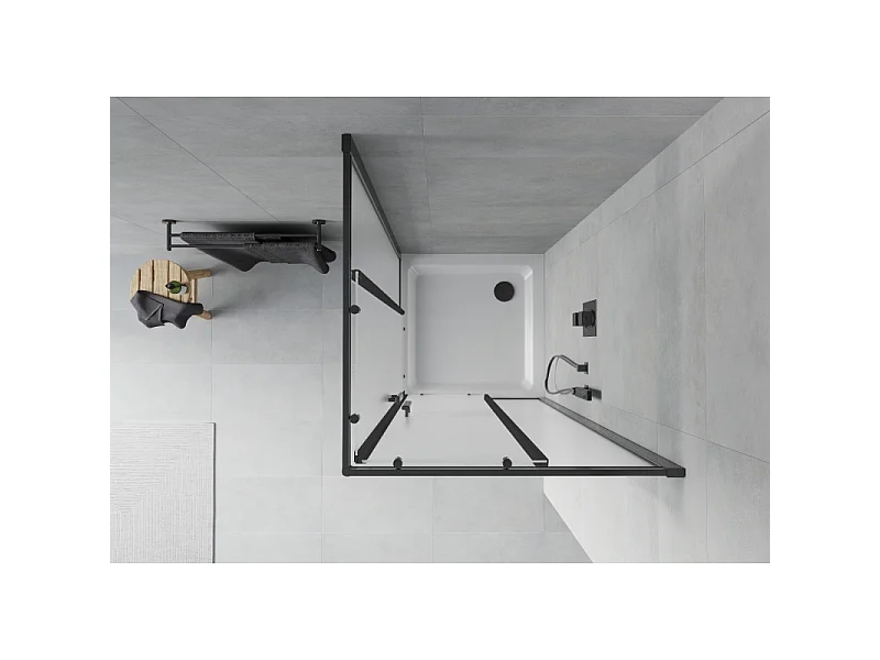 Mexen Rio kvadratisk brusekabine 80 x 80 cm, frostet, sort + Flat brusekar, hvid - 860-080-080-70-30-4010B